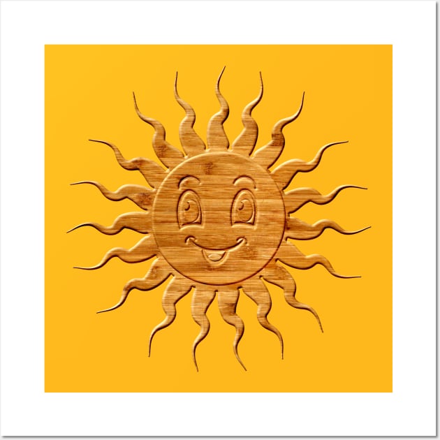 Cute Wood Carved Sun Face Drawing Wall Art by Braznyc